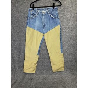 Vintage Wrangler Jeans Mens 34x30 Blue Tan Denim Canvas Brush Pants Straight Leg